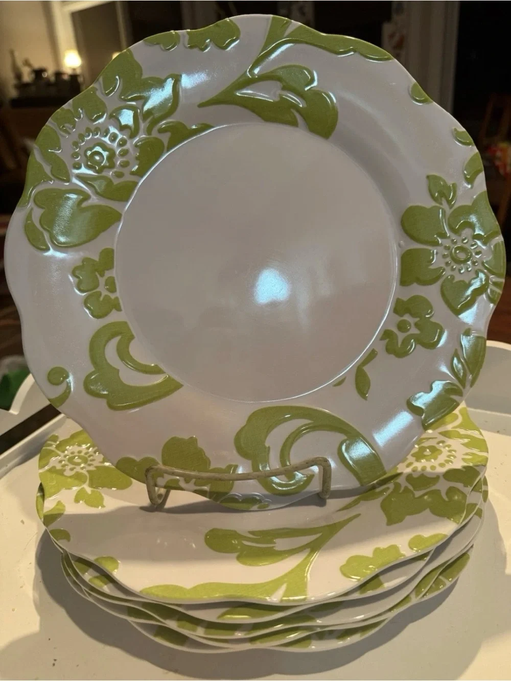 6 BETTER HOMES & Gardens Citrus Blossom Dinner Plates Lime Green Melamine. 10.5”